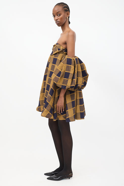 Khaite Yellow 
Navy Check Katerina Off Shoulder Dress