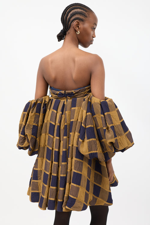 Khaite Yellow 
Navy Check Katerina Off Shoulder Dress