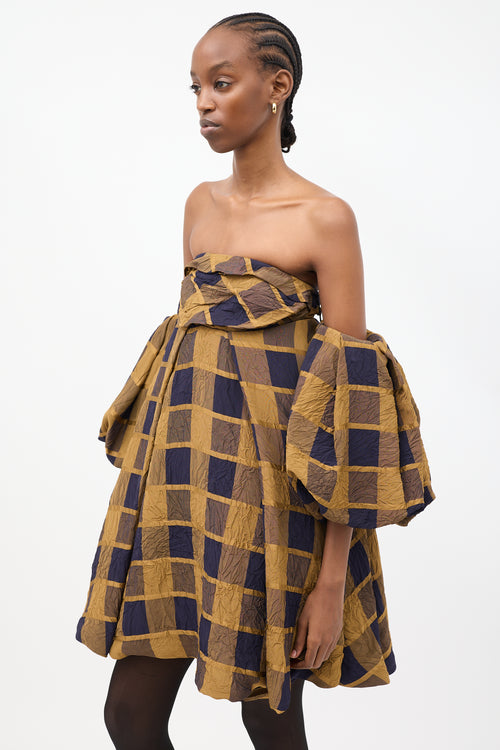 Khaite Yellow 
Navy Check Katerina Off Shoulder Dress