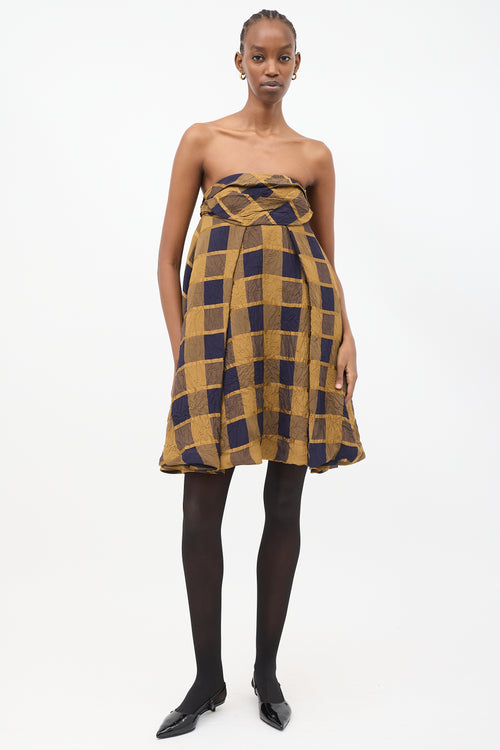 Khaite Yellow 
Navy Check Katerina Off Shoulder Dress