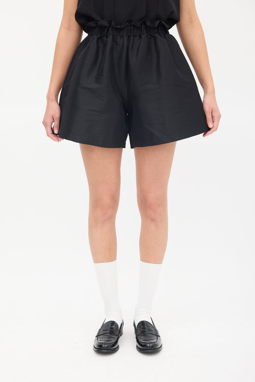 Kiki Vargas Black Taffeta Paperbag Shorts