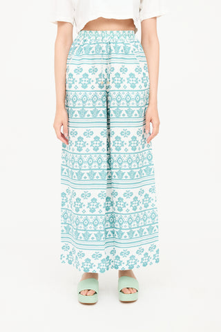 Pivari Linen Patterned Wide Leg Trouser