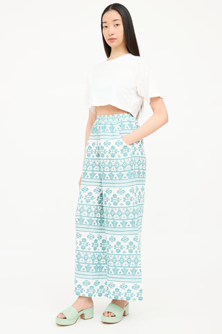 Pivari Linen Patterned Wide Leg Trouser