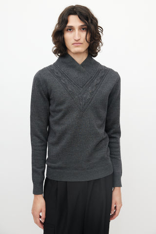 Kriss Van Assche Grey Knit Ribbed Mockneck Sweater