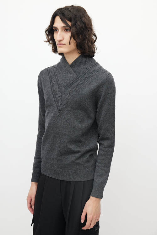 Kriss Van Assche Grey Knit Ribbed Mockneck Sweater