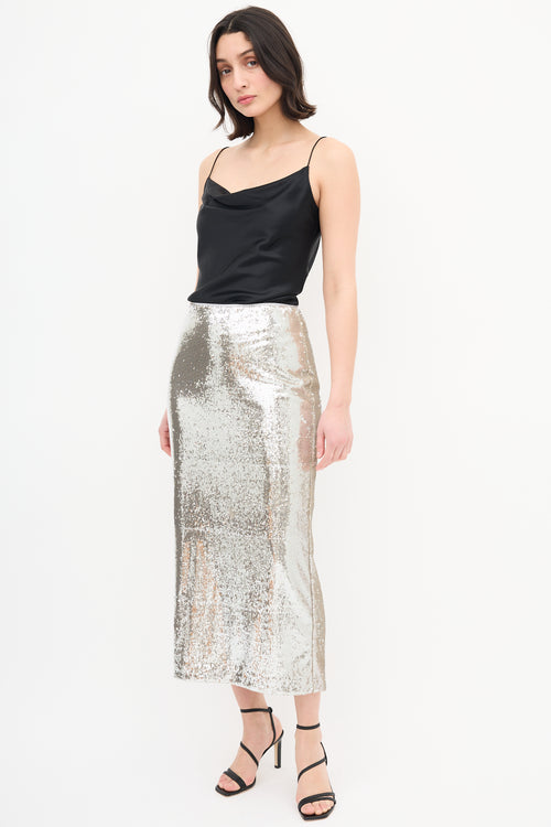 La Ligne Silver Sequin Skirt