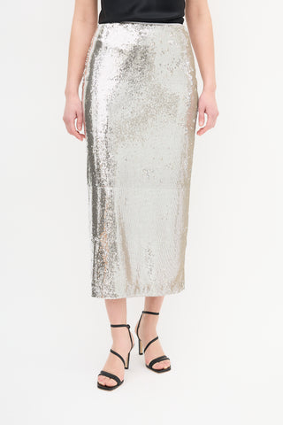 La Ligne Silver Sequin Skirt