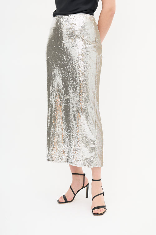 La Ligne Silver Sequin Skirt