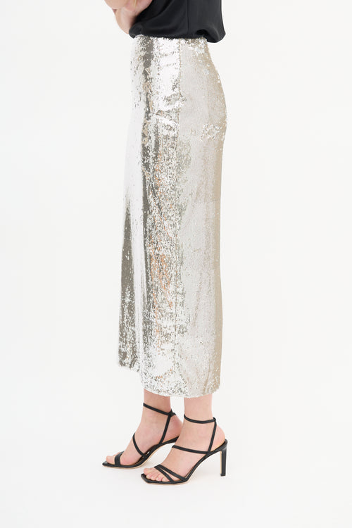 La Ligne Silver Sequin Skirt