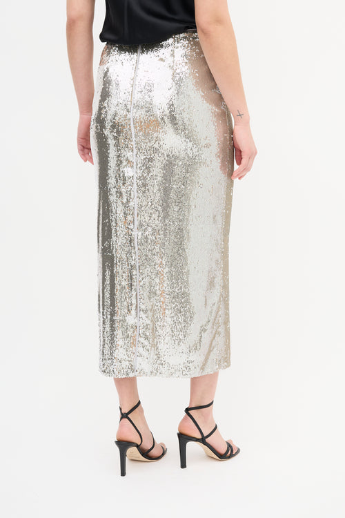 La Ligne Silver Sequin Skirt