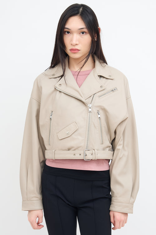 LAMARQUE Beige Leather Moto Dylan Jacket