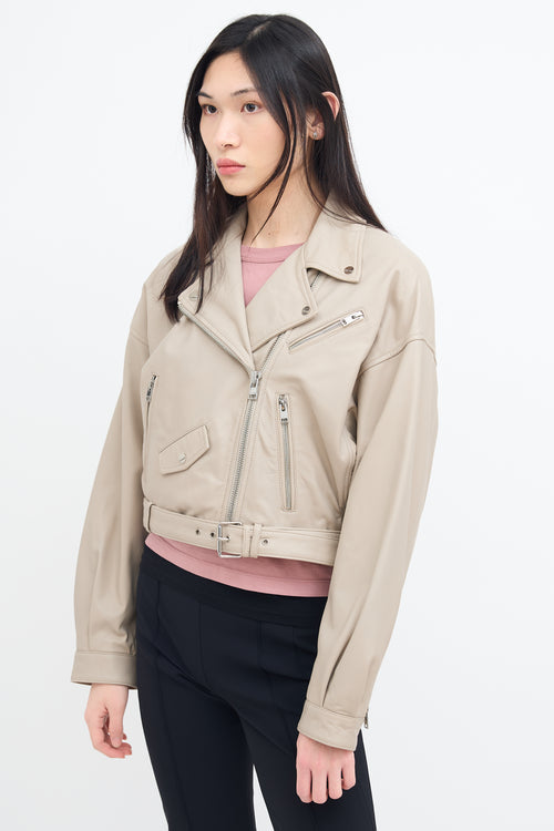 LAMARQUE Beige Leather Moto Dylan Jacket