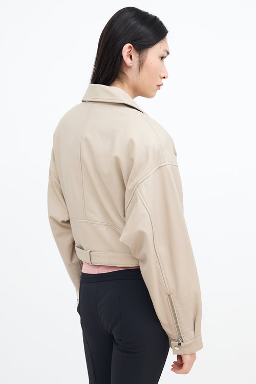 LAMARQUE Beige Leather Moto Dylan Jacket