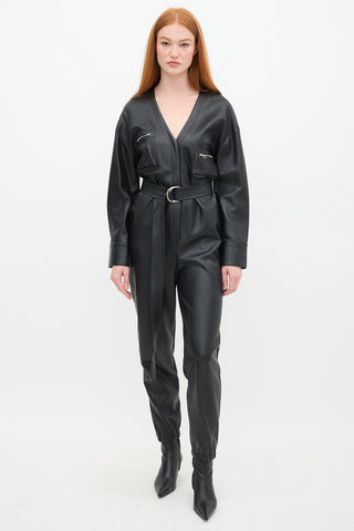 LAPOINTE Black Faux Leather Belted Jumpsuit