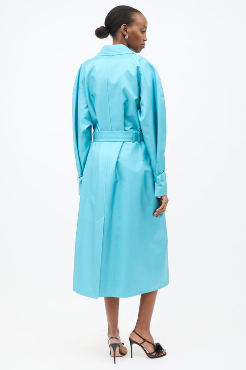 LAPOINTE Light Blue Silk Belted Trench Coat