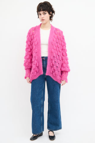 Letanne Fuchsia Mohair 
Silk Bubble Knit Cardigan