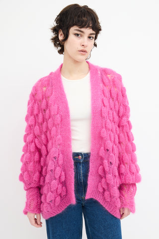 Letanne Fuchsia Mohair 
Silk Bubble Knit Cardigan