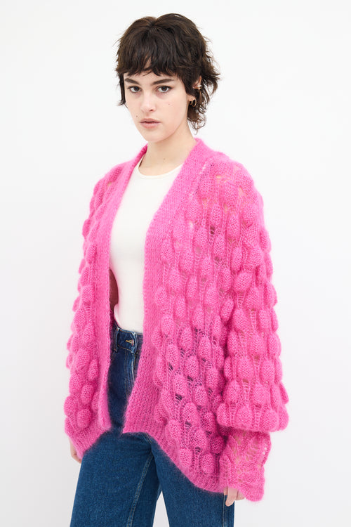 Letanne Fuchsia Mohair 
Silk Bubble Knit Cardigan