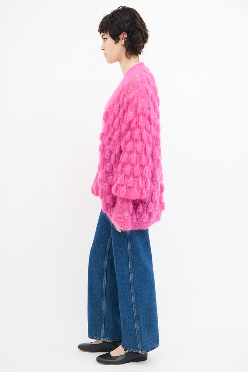 Letanne Fuchsia Mohair 
Silk Bubble Knit Cardigan