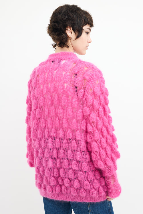 Letanne Fuchsia Mohair 
Silk Bubble Knit Cardigan