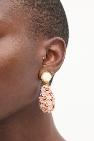 Lizzie Fortunato Pink 
White Beaded Floral Drop Earrings