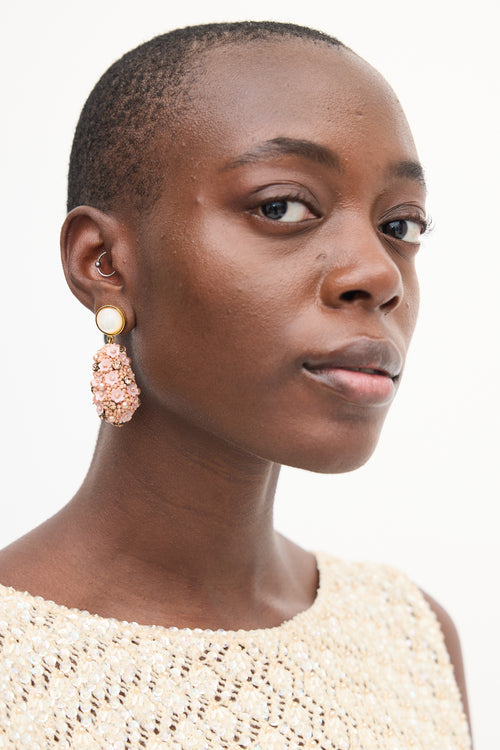 Lizzie Fortunato Pink 
White Beaded Floral Drop Earrings