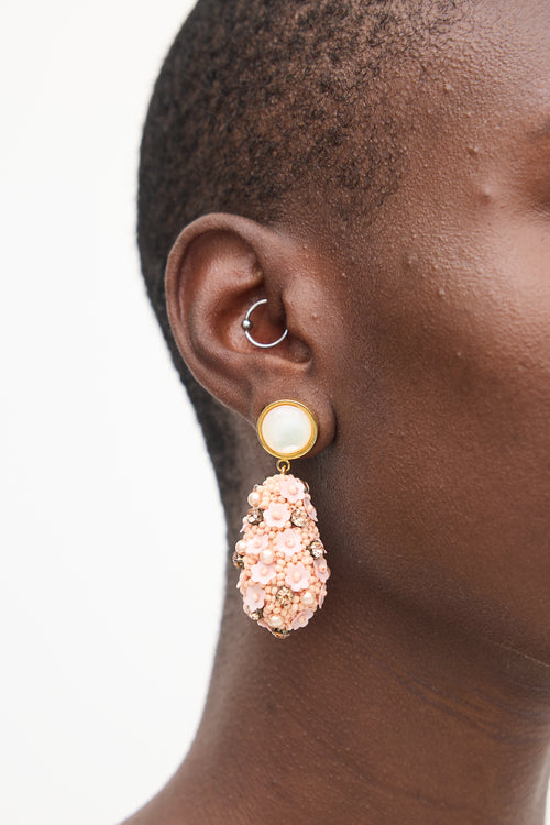 Lizzie Fortunato Pink 
White Beaded Floral Drop Earrings