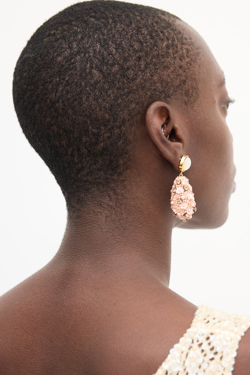 Lizzie Fortunato Pink 
White Beaded Floral Drop Earrings