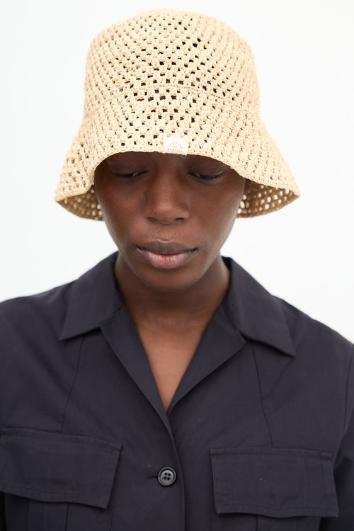 Loeffler Randall Beige Raffia Jocelyn Bucket Hat