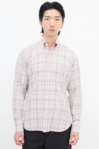 Loro Piana White 
Multi Check Shirt