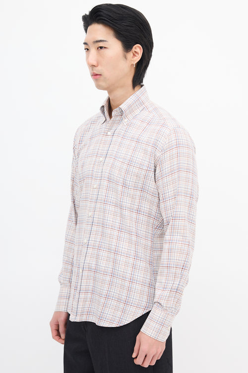 Loro Piana White 
Multi Check Shirt