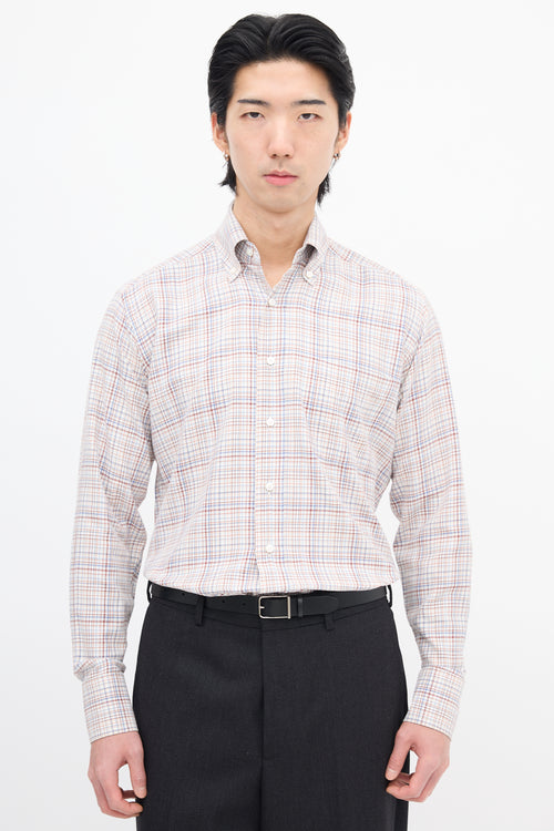 Loro Piana White 
Multi Check Shirt