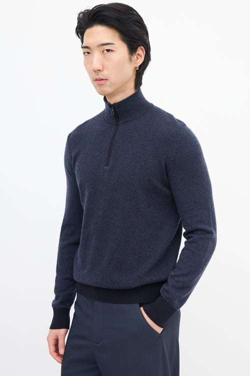 Loro Piana Navy Cashmere Roadster Pull Sweater