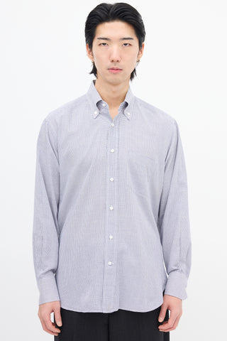 Loro Piana White 
Navy Grid Shirt