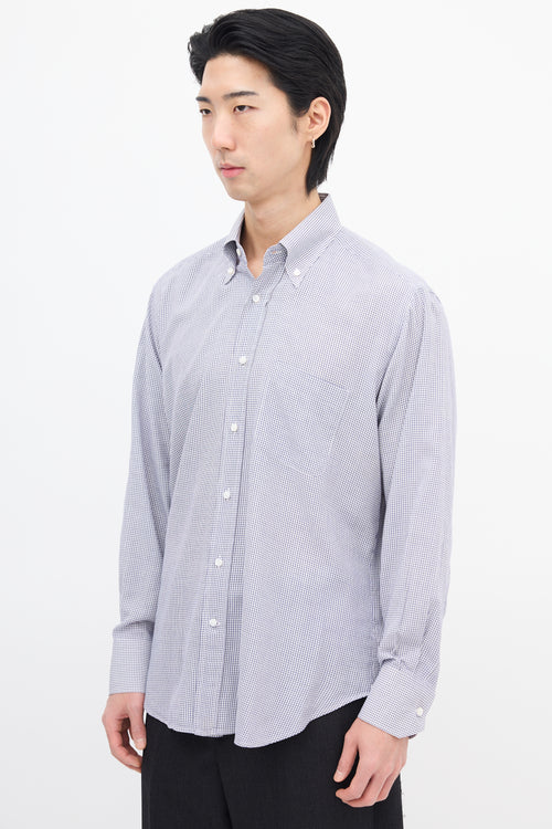 Loro Piana White 
Navy Grid Shirt