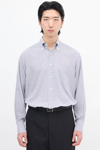 Loro Piana White 
Navy Grid Shirt