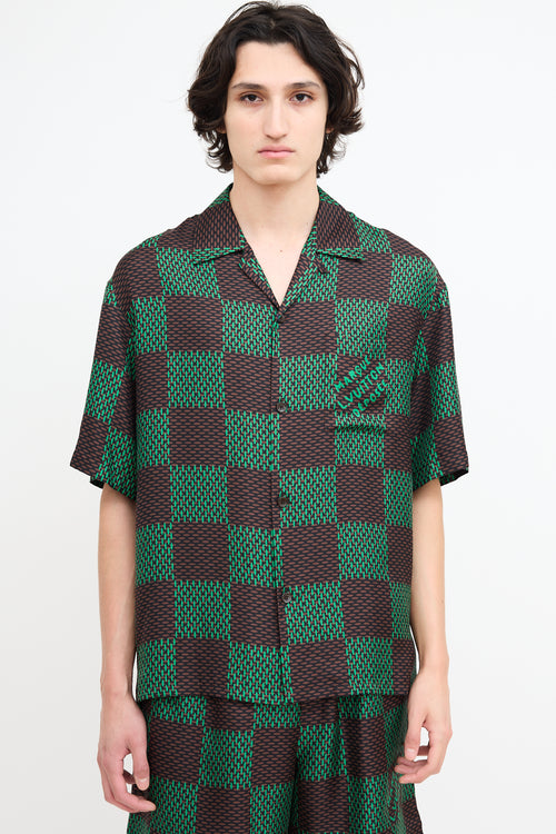 Louis Vuitton SS 2024 Brown 
Green Silk Checked Shirt