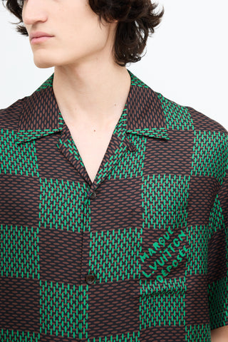 Louis Vuitton SS 2024 Brown 
Green Silk Checked Shirt