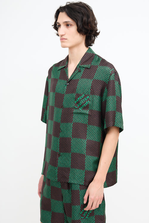 Louis Vuitton SS 2024 Brown 
Green Silk Checked Shirt