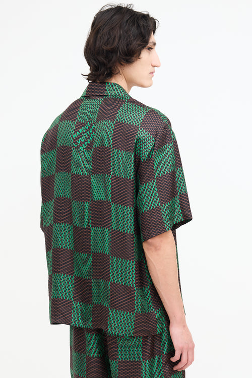 Louis Vuitton SS 2024 Brown 
Green Silk Checked Shirt