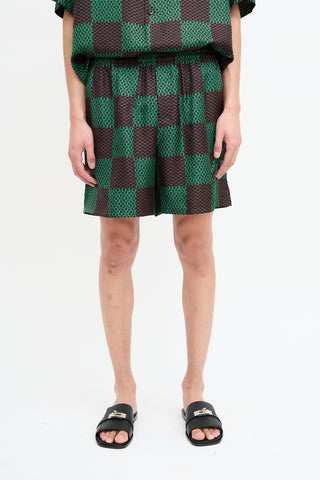 Louis Vuitton SS 2024 Brown 
Green Silk Checked Shorts