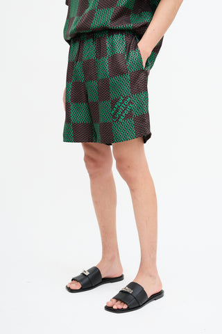 Louis Vuitton SS 2024 Brown 
Green Silk Checked Shorts