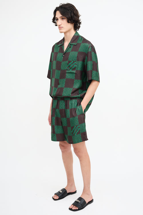 Louis Vuitton SS 2024 Brown 
Green Silk Checked Shirt