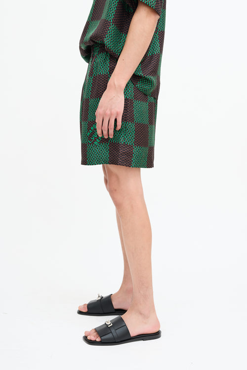 Louis Vuitton SS 2024 Brown 
Green Silk Checked Shorts