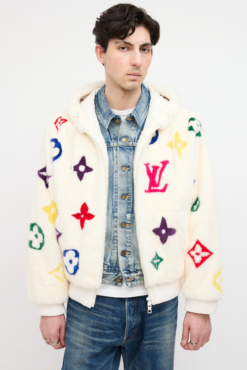 Louis Vuitton White 
Multi Monogram Fur Jacket