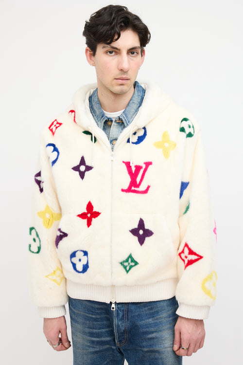 Louis Vuitton White 
Multi Monogram Fur Jacket