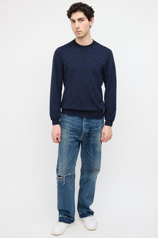 Louis Vuitton Navy Wool 
Cashmere Monogram Sweatshirt