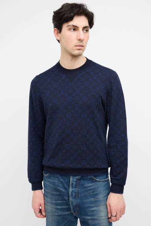 Louis Vuitton Navy Wool 
Cashmere Monogram Sweatshirt