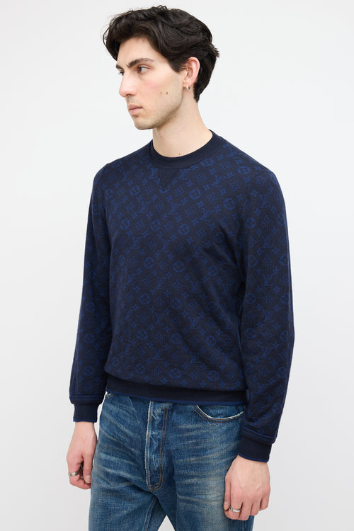 Louis Vuitton Navy Wool 
Cashmere Monogram Sweatshirt