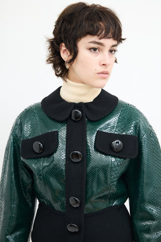 Louis Vuitton FW 2011 Green 
Black Textured Leather Jacket